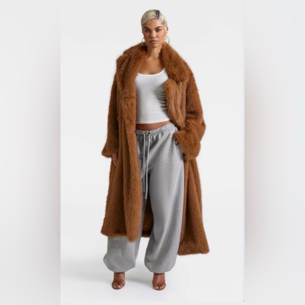NWT KBB by KAHLANA 'The Oversized Faux Fur Trench Coat' - Teddy Brown- S,L
